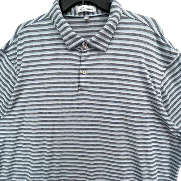 Peter Millar Polo Shirt XXL Blue Stripe Soft Tencel Blend Stretch Quick Dry Golf - Picture 3 of 13